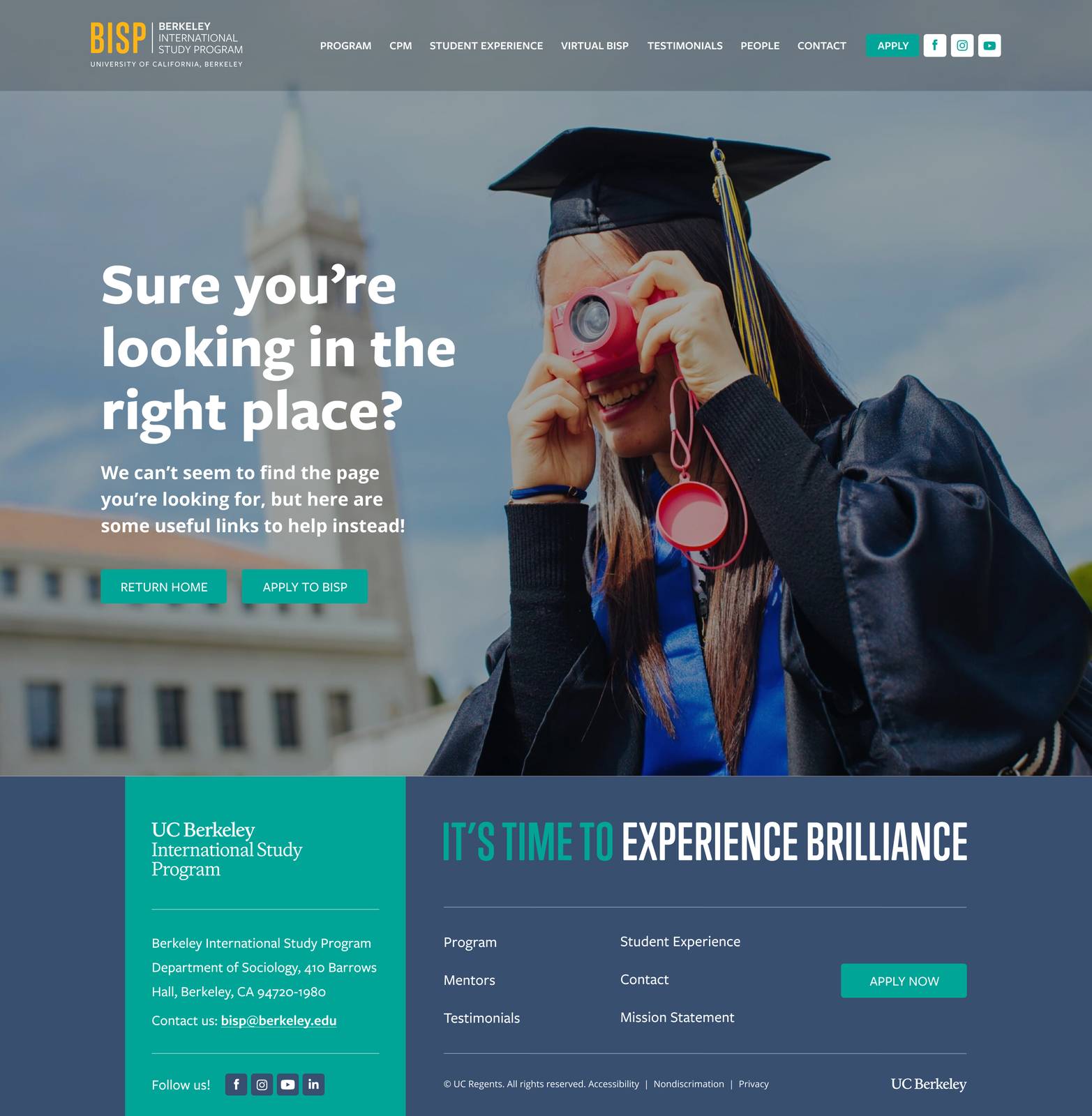 Berkeley International Study Program, 404 error page design