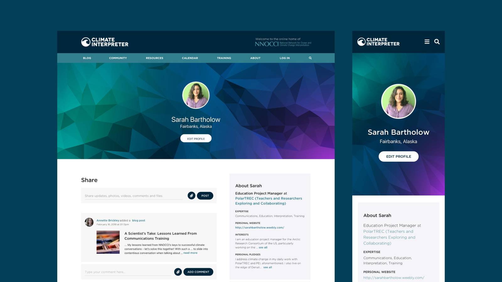 Climate Interpreter training and resource library pages design