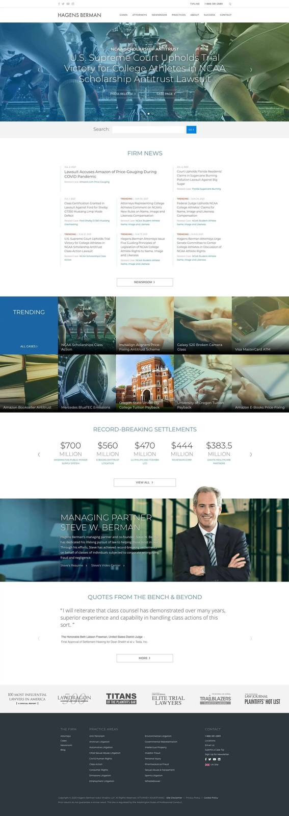 Hagens Berman homepage design, full page view