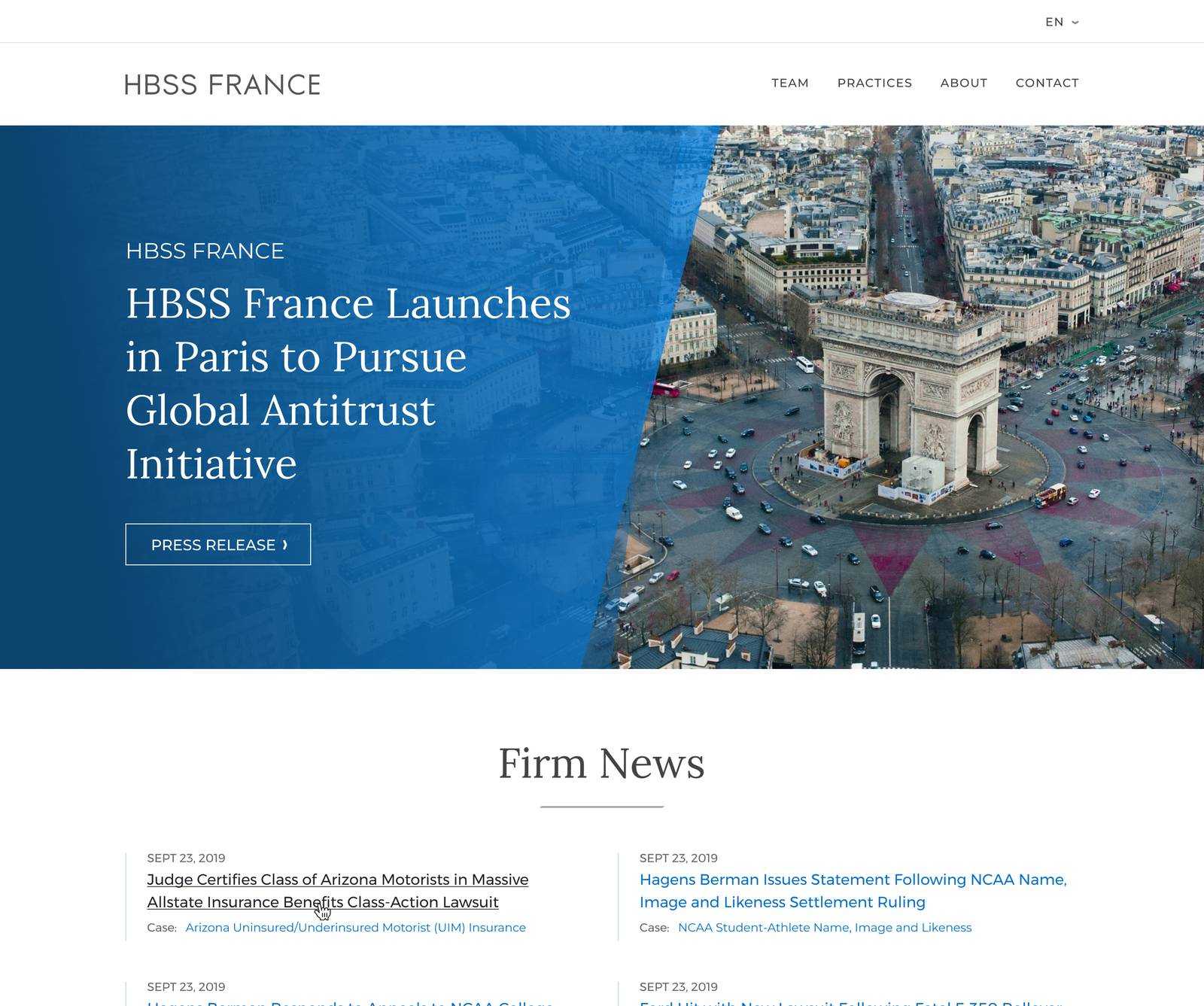 HBSS France homepage design, the firm's French-market site