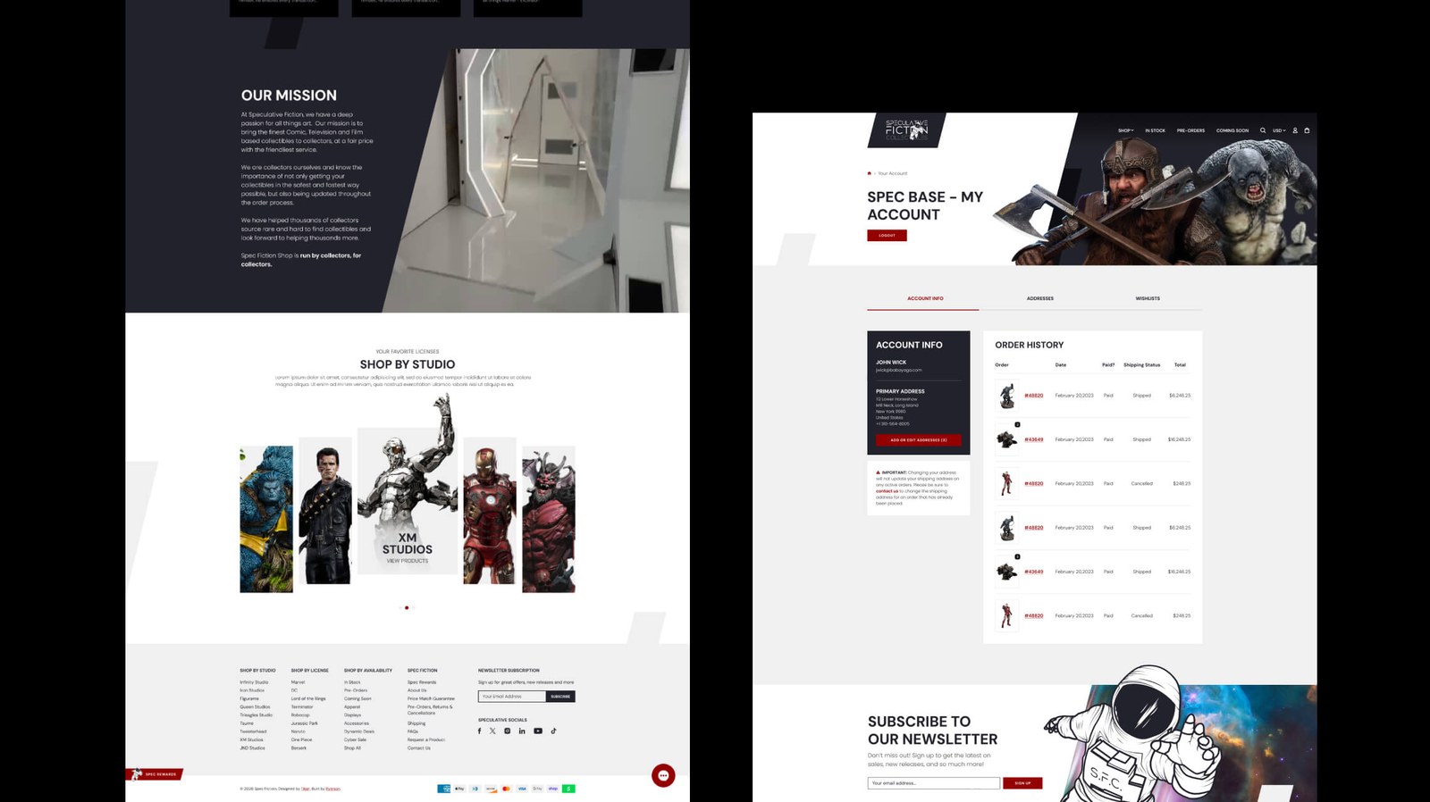 Spec Fiction Shop about, mission, shop-by-studio and meet-the-team pages