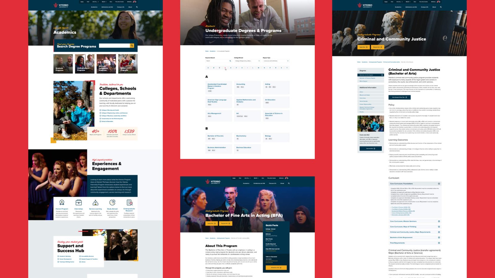 Viterbo University academics and degree programme pages