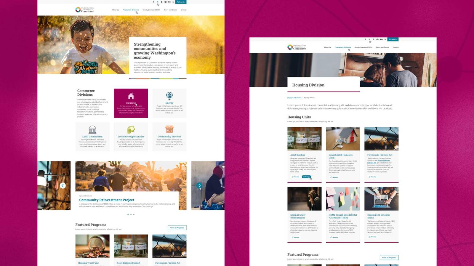 Washington State Commerce interior page design