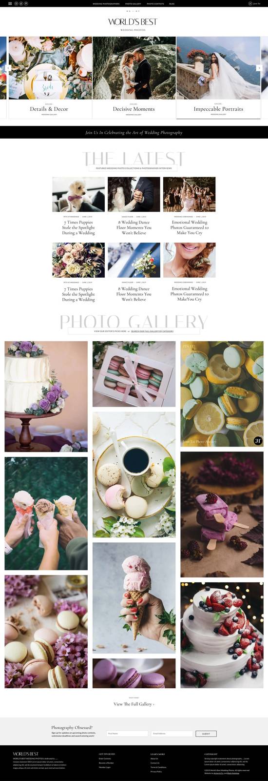 World's Best Wedding Photos homepage gallery and editorial content